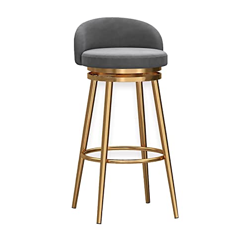 OUBBDVRT Velvet Polster gepolsterte Schwenkbarhocker mit Low Rücken Counter Height Metall Rahmenstuhl für Kücheninsel Esszimmer Terrasse Grauer Set von 1 von OUBBDVRT