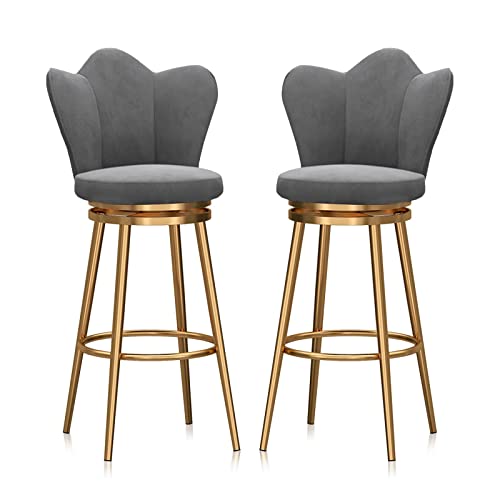 OUBBDVRT Velvet Polster gepolsterte Schwenkbarhocker mit Low Rücken Counter Height Metall Rahmenstuhl für Kücheninsel Esszimmer Terrasse Grauer Set von 1 von OUBBDVRT