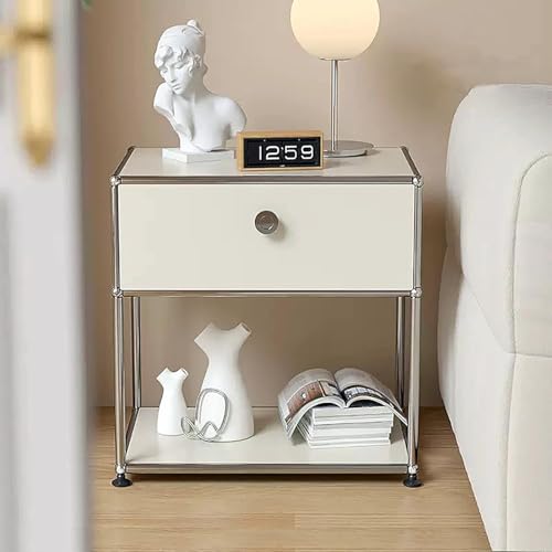 OUBBDVRT Vintage minimalistische Nachttisch mit offenem Lagerregal und Schublade Mid Century Edelstahl Nachttisch für Wohnzimmer 53x35x59cm von OUBBDVRT