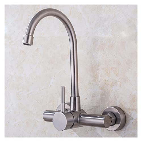 Wand montiert 304 Edelstahl Küchenspüle Wasserhahn doppelte Loch Rotatierbar heiß und kaltplatte Waschbecken Wasserhahn von OUBBDVRT