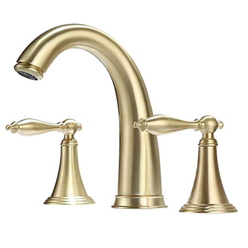 Waschbecken Wasserhahn 3 Loch Messing Heißer und kalter Wasserhahn unter Schalter Becken spritzsicherer Badezimmer Wasserhähne gebürstet Gold Waschbecken Wasserhahn 3 Loch Messing Heißer und kalter Wasserhahn unter Schalter Becken spritzsicherer Badezimmer Wasserhähne gebürstet Gold von OUBBDVRT