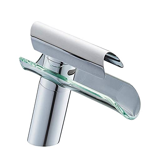 Wasserhahn weit verbreiteter Wasserfall Bad Waschbecken Wasserhahn mit Glassputungs -Verchrom -Finish -Gefäß Waschbecken Waschtisch -Badewanne Mischtisch -Haken Abtipps Duschbadewanne Wasserhähne von OUBBDVRT