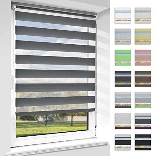 OUBO Doppelrollo Klemmfix, Rollos für Fenster ohne Bohren & mit Bohren (Anthrazit, 40cm x 130cm), Duo Rollo Klemmrollo Fensterrollo Easyfix, lichtdurchlässig und verdunkelnd. von OUBO