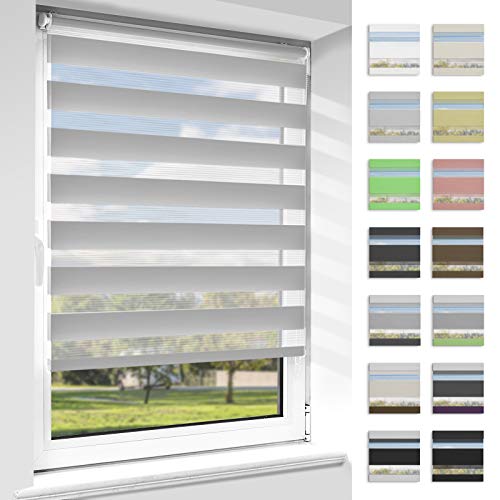 OUBO Doppelrollo Klemmfix, Rollos für Fenster ohne Bohren & mit Bohren (Grau, 85cm x 130cm), Duo Rollo Klemmrollo Fensterrollo Easyfix, lichtdurchlässig und verdunkelnd. von OUBO