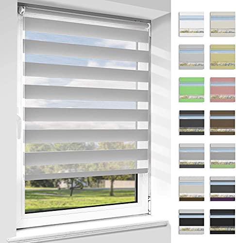 OUBO Doppelrollo Klemmfix, Rollos für Fenster ohne Bohren & mit Bohren (Grau, 90cm x 120cm), Duo Rollo Klemmrollo Fensterrollo Easyfix, lichtdurchlässig und verdunkelnd. von OUBO