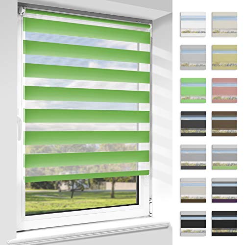 OUBO Doppelrollo Klemmfix, Rollos für Fenster ohne Bohren & mit Bohren (Grün, 55cm x 120cm), Duo Rollo Klemmrollo Fensterrollo Easyfix, lichtdurchlässig und verdunkelnd. von OUBO