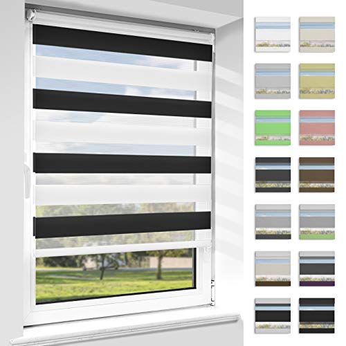 OUBO Doppelrollo Klemmfix, Rollos für Fenster ohne Bohren & mit Bohren (Schwarz-weiß, 45cm x 120cm), Duo Rollo Klemmrollo Fensterrollo Easyfix, lichtdurchlässig und verdunkelnd. von OUBO