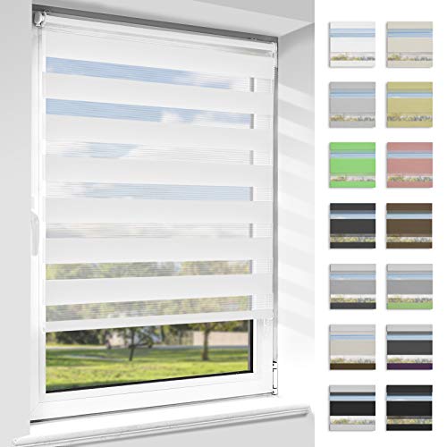 OUBO Doppelrollo Klemmfix ohne Bohren Weiß B70 x H210 cm（Stoffbreite: 66cm - Duo Rollo für Fenster und Tür, Fensterrollo Sonnenschutz & Sichtschutz von OUBO