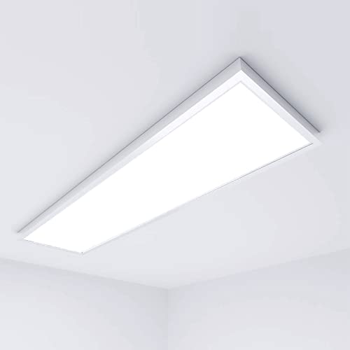 OUBO LED Panel 120x30cm 2.9KG Hochwertiger Weiß Aufbaurahmen Kaltweiß 36W/3600lm/6000K Deckenleuchte Wandleuchte dünn Ultraslim Silberrahmen, inkl. Trafo von OUBO