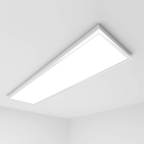 OUBO LED Panel 120x30cm inkl. Weiß Aufbaurahmen 2.9KG Hochwertiger Neutralweiß 36W 3750lm 4000K Deckenleuchte Wandleuchte dünn Ultraslim Weißrahmen, inkl. Trafo von OUBO