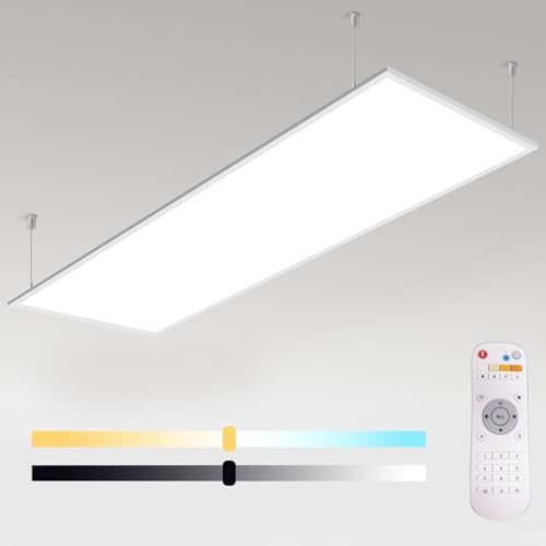 OUBO LED Panel Deckenleuchte Dimmbar mit Fernbedienung 100x25cm, 40W 4627lm LED Deckenlampe mit Aufhängeset, 3 Farbtemperatur (2700K-6500K) LED Deckenleuchte Flach für Wohnzimmer, Büro, Studio von OUBO