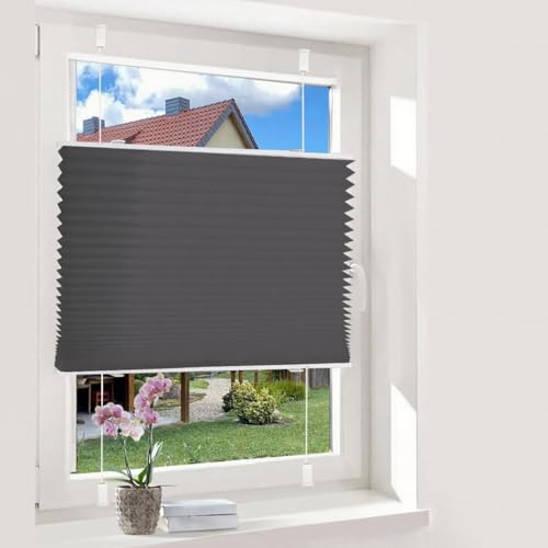 OUBO Plissee ohne Bohren Anthrazit 55x140cm Plissee Klemmfix Version Plisseerollo Sichtschutz und Sonnenschutz Blickdicht Easyfix lichtdurchlässig Rollo für Fenster & Tür Einfache Montage von OUBO