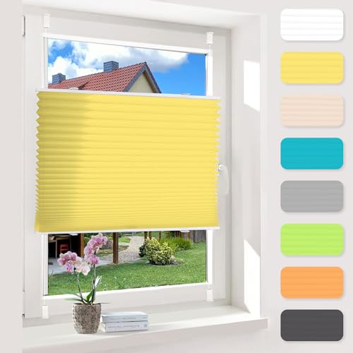 OUBO Plissee ohne Bohren Gelb 35x110cm Plissee Klemmfix Version Plisseerollo Sichtschutz und Sonnenschutz Blickdicht Easyfix lichtdurchlässig Rollo für Fenster & Tür Einfache Montage von OUBO