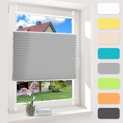 OUBO Plissee ohne Bohren Grau 100x140cm Plissee Klemmfix Version Plisseerollo Sichtschutz und Sonnenschutz Blickdicht Easyfix lichtdurchlässig Rollo für Fenster & Tür Einfache Montage von OUBO