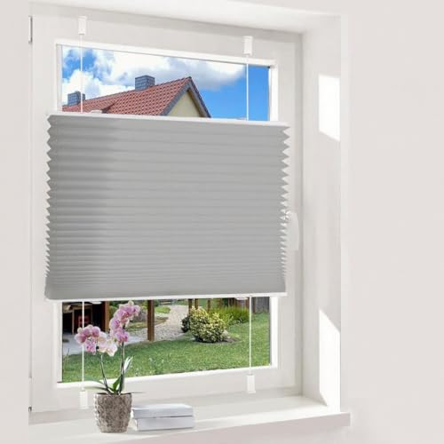 OUBO Plissee ohne Bohren Grau 65x120cm Plissee Klemmfix Version Plisseerollo Sichtschutz und Sonnenschutz Blickdicht Easyfix lichtdurchlässig Rollo für Fenster & Tür Einfache Montage von OUBO