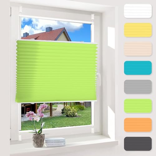 OUBO Plissee ohne Bohren Grün 50x130cm Plissee Klemmfix Version Plisseerollo Sichtschutz und Sonnenschutz Blickdicht Easyfix lichtdurchlässig Rollo für Fenster & Tür Einfache Montage von OUBO