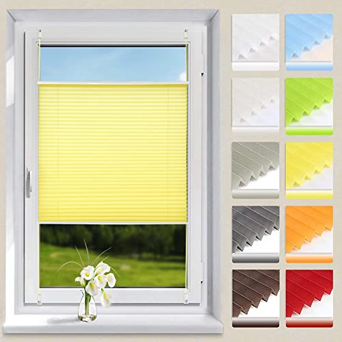 OUBO Plissee ohne Bohren Klemmfix Aluminium-Schienen, Gelb 45x130cm (BXH), Jalousie Easyfix Faltrollo mit Klemmträger Sonnenschutz und Sichtschutz lichtdurchlässig Rollo für Fenster & Tür von OUBO