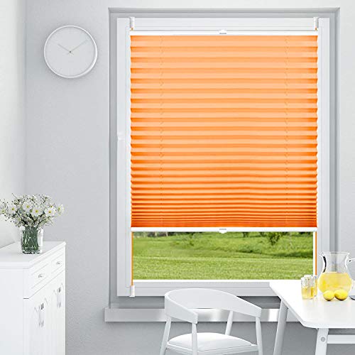 OUBO Plissee ohne Bohren Klemmfix Aluminium-Schienen, Orange 85x200cm (BXH), Jalousie Easyfix Faltrollo mit Klemmträger Sonnenschutz und Sichtschutz lichtdurchlässig Rollo für Fenster & Tür von OUBO