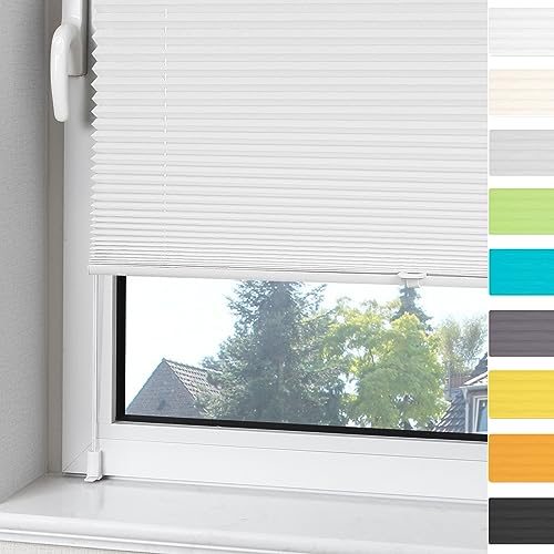 OUBO Plissee ohne Bohren Klemmfix Aluminium-Schienen,Weiß 35x80cm(BXH), Jalousie Easyfix Faltrollo mit Klemmträger Sonnenschutz und Sichtschutz lichtdurchlässig Rollo für Fenster & Tür von OUBO