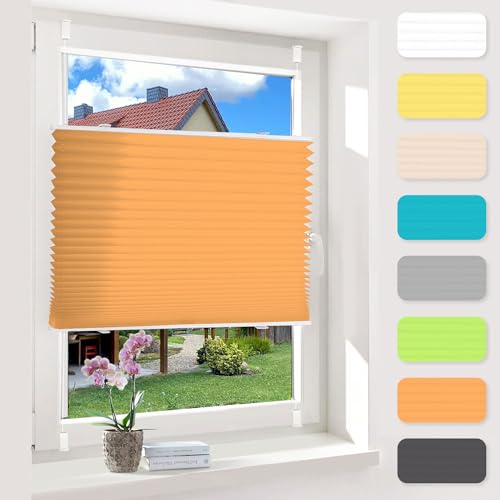 OUBO Plissee ohne Bohren Orange 40x120cm Plissee Klemmfix Version Plisseerollo Sichtschutz und Sonnenschutz Blickdicht Easyfix lichtdurchlässig Rollo für Fenster & Tür Einfache Montage von OUBO