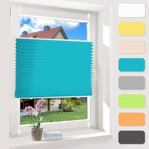 OUBO Plissee ohne Bohren Türkis 45x110cm Plissee Klemmfix Version Plisseerollo Sichtschutz und Sonnenschutz Blickdicht Easyfix lichtdurchlässig Rollo für Fenster & Tür Einfache Montage von OUBO