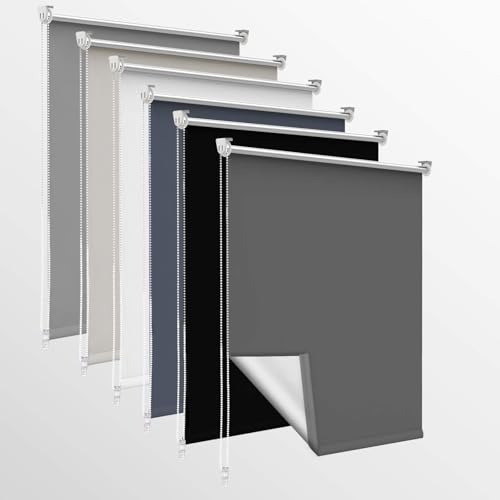 OUBO Verdunklungsrollo, Rollos für Fenster ohne Bohren & mit Bohren, (Dunkelgrau, B110cm x H120cm), Verdunkelungsrollo klemmfix Thermo Rollo, Fensterrollo innen lichtundurchlässig von OUBO