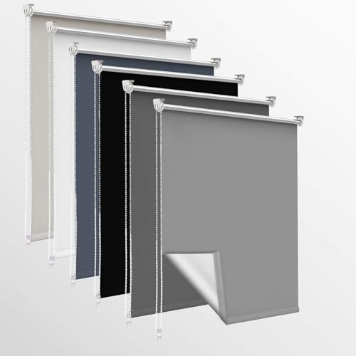 OUBO Verdunklungsrollo, Rollos für Fenster ohne Bohren & mit Bohren, (Grau, B50cm x H120cm), Verdunkelungsrollo klemmfix Thermo Rollo, Fensterrollo innen lichtundurchlässig von OUBO