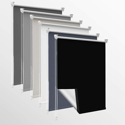 OUBO Verdunklungsrollo, Rollos für Fenster ohne Bohren & mit Bohren, (Schwarz, B75cm x H120cm), Verdunkelungsrollo klemmfix Thermo Rollo, Fensterrollo innen lichtundurchlässig von OUBO