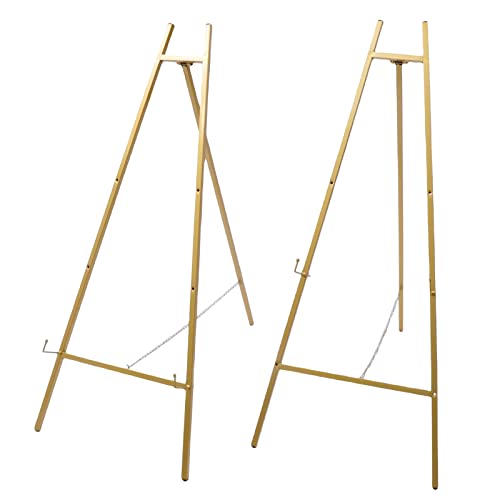 OUBUBY 2PCS 50 * 118cm Gold Hochzeit Willkommen Display Staffelei, Eisen Staffelei Foto Poster Display Staffelei Große Hochzeit Staffelei Stativ Kunst Stand Portable Boden Stand Höhenverstellbar von OUBUBY