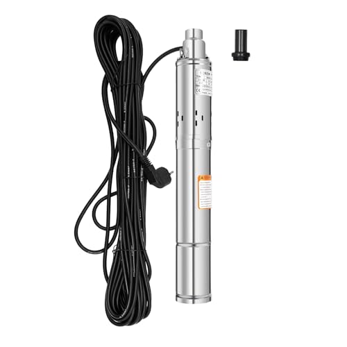 OUBUBY 3" Tiefbrunnenpumpe 250W Brunnenpumpe Max.Durchfluss 1600L/H Tauchpumpe Max. Förderhöhe 80m, 220-240V Brunnenpumpe Wasserpumpe für neuangelegte u.sandhaltige Brunnen von OUBUBY
