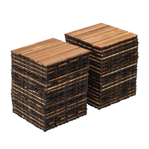 OUBUBY 36 Stück Holzfliesen Terrassenfliesen Holz Fliesen 30×30 cm Braun Klicksystem Parkett mit Klicksystem, 3.2m² Wasserdicht Rutschfest Terrassendielen Balkonfliesen Klickfliesen (Braun) von OUBUBY