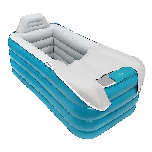 OUBUBY Aufblasbare Badewanne, Faltbare PVC-Badewanne Tragbarer Spielpool Aufblasbar Mit Luftpumpe Mit Kissen, Rückenlehne und Armlehnen für Wohnzimmer, Duschen, Hotels, Hinterhöfe, Balkone, Bäder von OUBUBY