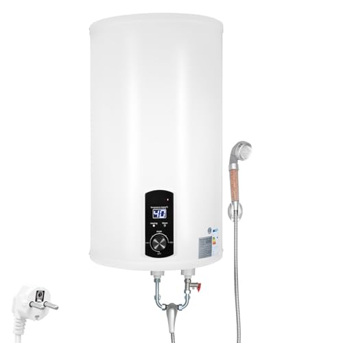 OUBUBY Elektrischer Warmwasserspeicher 70L Warmwasserboiler 2000W 220V Wandhängend Elektrospeicher Energiesparend Heizleistung Boiler, Wasserboiler, Emaillierter Innenbehälter, LED Bildschirm (70L) von OUBUBY