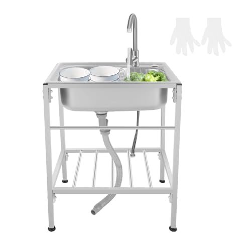 OUBUBY Freistehende Edelstahl Küchenspüle, 60×45×75 cm 1 Becken Mobile Spüle Edelstahl Spültisch Tragbar Multifunktions Waschtisch mit Wasserhahnun und Ständer für Außen, Innen, Küche, Restaurant OUBUBY Freistehende Edelstahl Küchenspüle, 60×45×75 cm 1 Becken Mobile Spüle Edelstahl Spültisch Tragbar Multifunktions Waschtisch mit Wasserhahnun und Ständer für Außen, Innen, Küche, Restaurant von OUBUBY