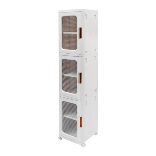 OUBUBY Küchenschrank, Schmale Kommode 3 Schubladen Schrank Badregal Multifunktionswagen mit 4 Einzelrollen Weiß 24,5×28,5×126cm Geeignet für Schlafzimmer, Arbeitszimmer, Badezimmer von OUBUBY