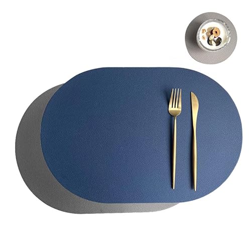 OUBUBY Oval Tischsets Abwischbar, Leder Kunstleder Platzset 2er Set PVC Zweifarbig Wasserdicht Platzdecken Tischuntersetzer rutschfest für Hause Küche Restaurant von OUBUBY