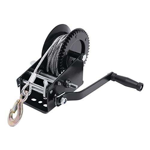 OUBUBY Professionelle Winde, Doppelgetriebe Handwinde Handkurbel Handwinde Marinewinde Seilwinde Drahtseilwinde Recyclingwinde für Marine Geländewagen Wohnwagenanhänger 3500lbs von OUBUBY