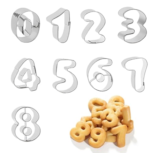 OUDQFCJ 9 Stück Keksausstecher Zahlen Kuchenform Edelstahl Ausstecher Ausstechformen Zahlen 0-8 Zahlenbackform Kuchenform Zahlen Digitaler Keksausstecher Fondant Ausstecher Zahlen Ausstecher von OUDQFCJ