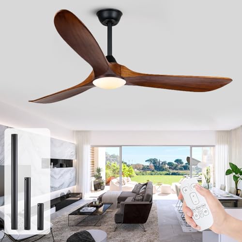 Deckenventilatoren mit Fernbedienung und Beleuchtung, 152 cm Holz-Deckenventilator, modern, 3 Flügel, 6 Geschwindigkeitsstufen, leiser, umkehrbarer Gleichstrommotor, für den Innen- und Außenbereich Deckenventilatoren mit Fernbedienung und Beleuchtung, 152 cm Holz-Deckenventilator, modern, 3 Flügel, 6 Geschwindigkeitsstufen, leiser, umkehrbarer Gleichstrommotor, für den Innen- und Außenbereich von OUENGK