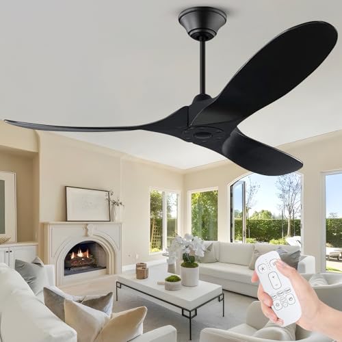 OUENGK 152cm Moderner schwarzer Deckenventilator ohne Licht mit Fernbedienung, Holz-Deckenventilator für Terrasse mit umschaltbarem DC-Motor für Wohn-Esszimmer überdachter Außenbereich von OUENGK