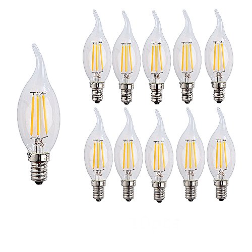 10 Stück E14 Kerze LED Lampe für Kronleuchter, E14 Leuchtmittel 40W Halogenlampe Ersetzen,400LM Warmweiß 2700K E14 Glühlampe E14 CA35 Fadenlampe Nicht Dimmbar von OUGEER