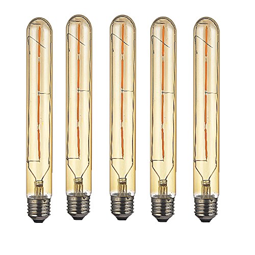 OUGEER 5er Edison Vintage Röhrenlampe E27 4W T30-225 Reagenzglas Flöte Glühlampe Rohr,AC 220-240V,E27 T30 LED Filament Glühbirne Warmweiß(2300K) von OUGEER