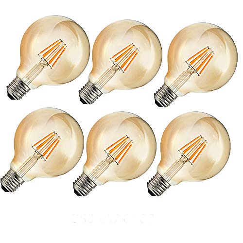 OUGEER 6er G80 E27 6W Glühbirne LED Edison Lampe Vintage Retro Stil Filament Birne Ersatz 60W,2300K Warmweiß,AC 220V-240V 600LM,Nicht dimmbar von OUGEER