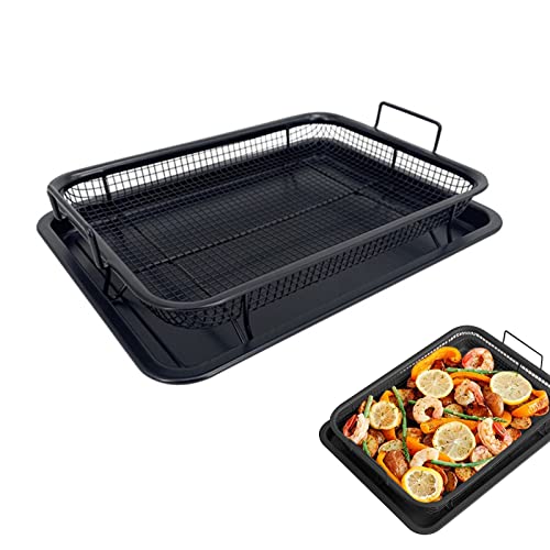 2PCS Backblech und Kuchengitter Set Kohlenstoffstahl,13"x 9.6" x3.1" Ofen Air Fryer Pan Mesh Basket,Non-Stick Crisper Ofen Tablett zum Backen und Knusprigen Hähnchen,Pommes Frites und Zwiebelringe von OUGPIU