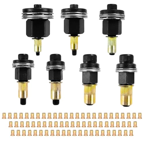 7 Stück Nietmutternzange Set,Nietenzange Nietmuttern,Nieten Set für M3,M4,M5,M6,M8,M10,M12 Nietmutter Werkzeug,Manuelle Nietmaschine,Nietzangen Kit (mit 70 Stück Muttern) von OUGPIU