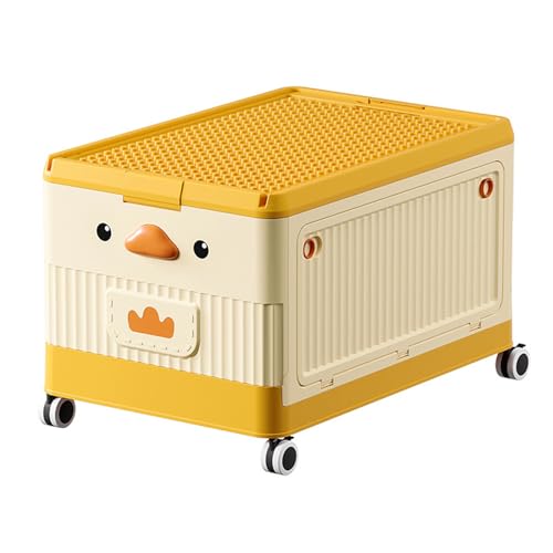 Aufbewahrungsbox mit Deckel,34L Stapelbare Robuste Box für Blöcke,Rollbare Stapelbox mit Griffen,Kreativitäts Kisten Aufbewahrung Kunststoffbox für Lego-Steine,Bücher,Kleidung,CD-Aufbewahrung (Gelb) von OUGPIU