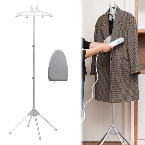 Bügelhalterung Für Dampfgarer,Kleiderständer Dampfständer für Kleidung,Handheld Dampfglätter Ständer mit Bügelhandschuhe,Teleskop-Stativ Kleiderständer,Klappbar Kleiderbügel Zum Dampfbügeln (Grau) von OUGPIU