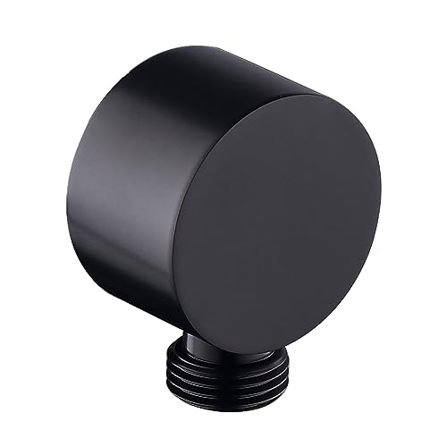 Chrom Schlauchanschluss,Messing Universal Wandanschlussbogen 1/2 Zoll,Brauseanschlussbogen Brausen und Duschsysteme Sandanschluss Wandanschluss Dusche für Handbrause (Runde, Schwarz) von OUGPIU