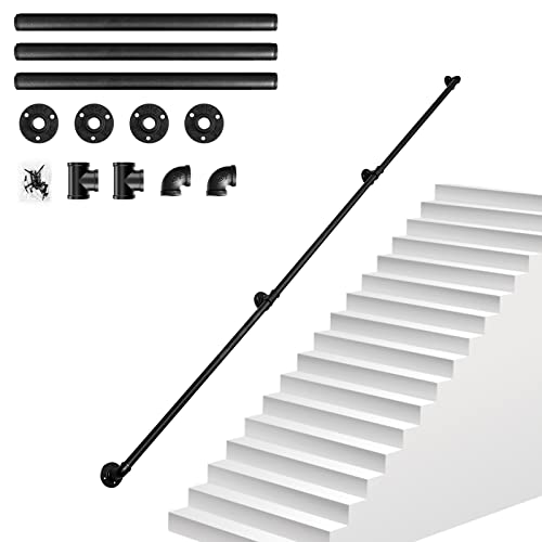 Handlauf Geländer für Treppen Edelstahl Treppenhandlauf, Rutschfester Treppengeländer für Innen und Außen, Wandhandlauf Schwarz Haltegriff für Treppe 100-300 cm (3M Rundete Ecken) von OUGPIU