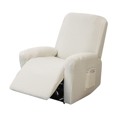 OUGPIU 4-Teilig All-Inclusive Sesselbezug,Sesselschoner für Fernsehsessel,Stretchhusse für Relaxsessel, Sesselschoner für Relaxsessel,Stretch Sessel Überzug mit Taschen (Beige) von OUGPIU